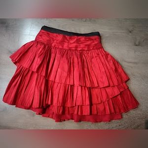 Upcycled Boho RED Skirt, Pleated Shirred Taffeta Mini